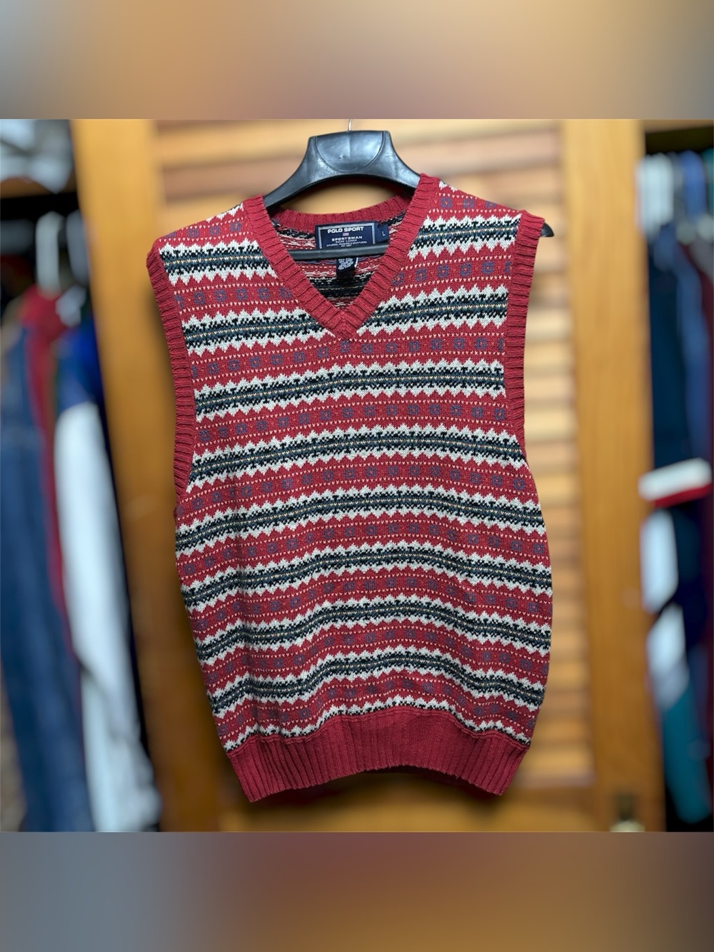 Vintage Polo Sport Sportsman Ralph Lauren Fair Isle Sweater Vest Silk Linen Red